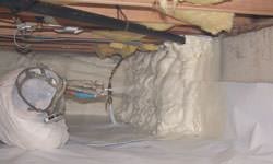 Spray foam insulation in a crawl space in Brantford, Ontario
