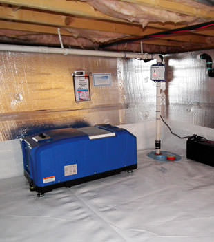 A sealed and insulated crawl space with our energy efficient dehumidifier installed