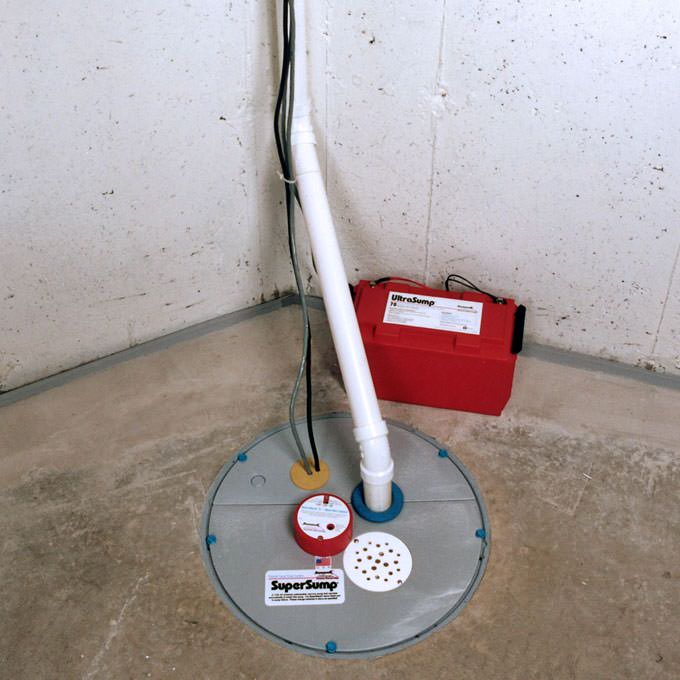 sump pump system backup battery systems ontario installed drainage powered installation basement power supersump added